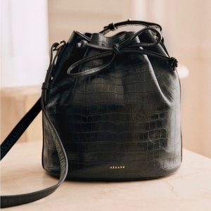 Sézane Farrow Bucket Bag - Black Crocodile